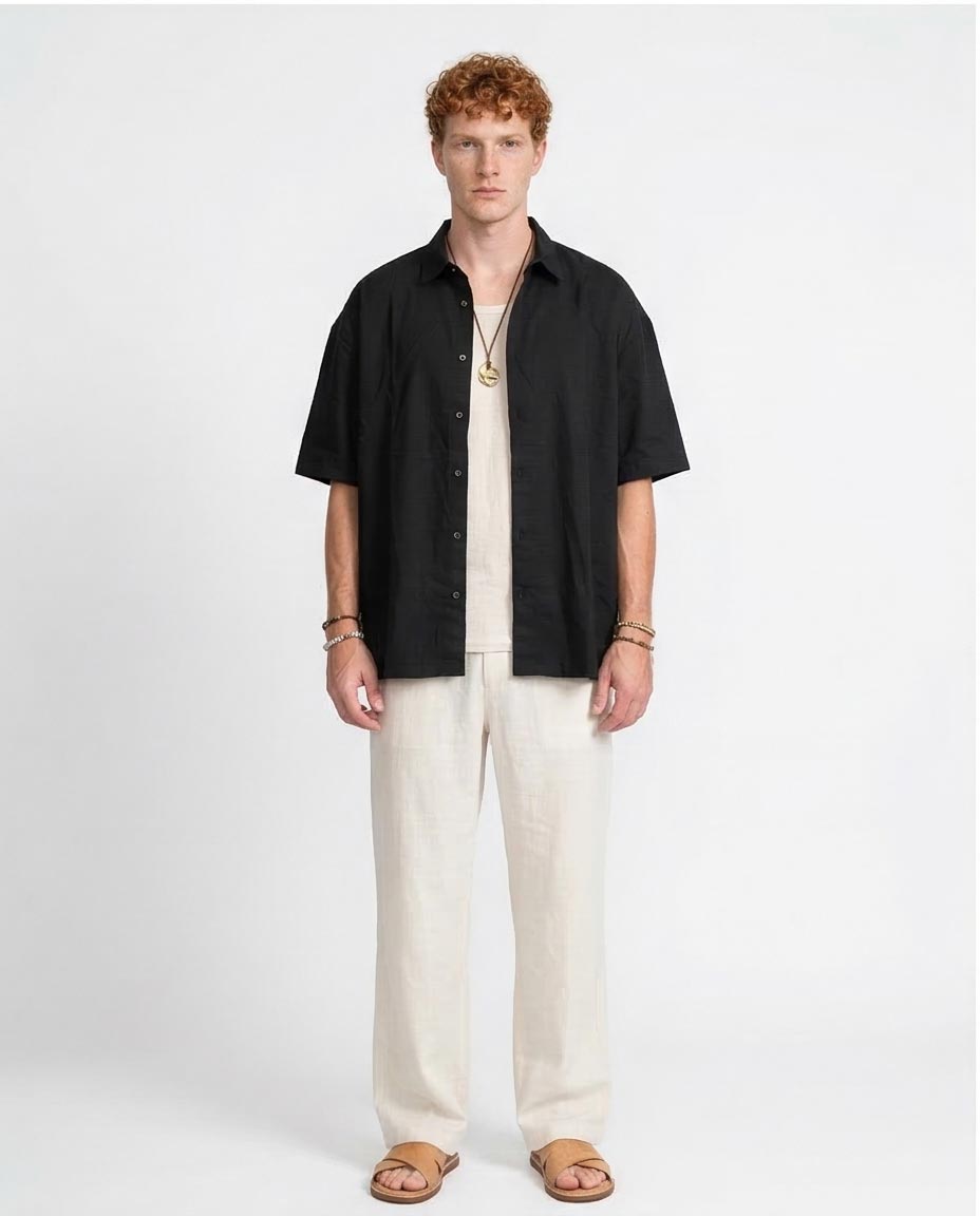 Ravin | Men’s Textured Utility Oversized Shirt – Black - R206336