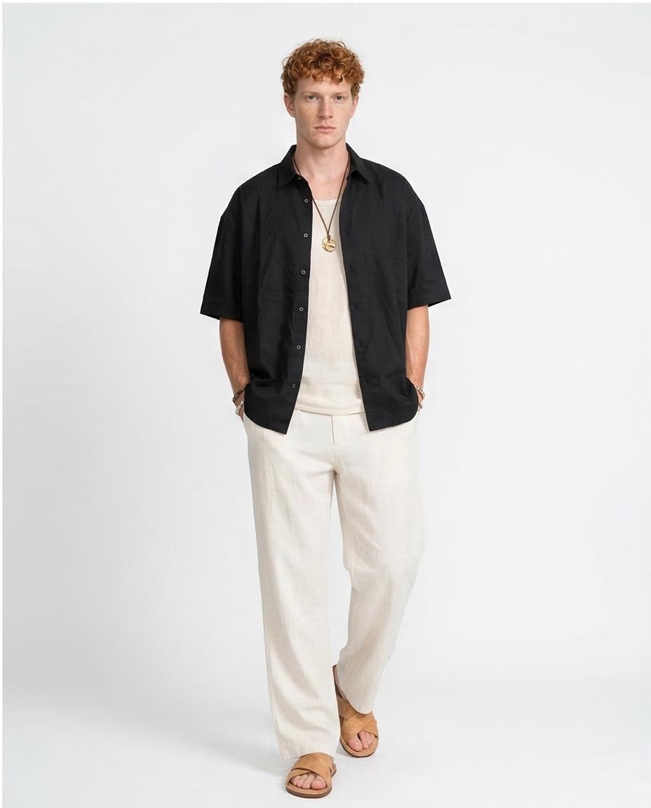 Ravin | Men’s Textured Utility Oversized Shirt – Black - R206336