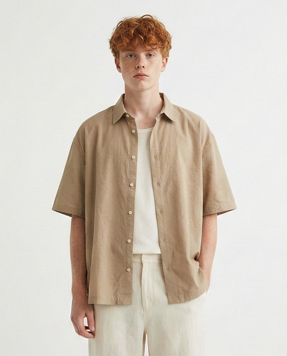 Short-Sleeve Button-Up Shirt - Olive Green