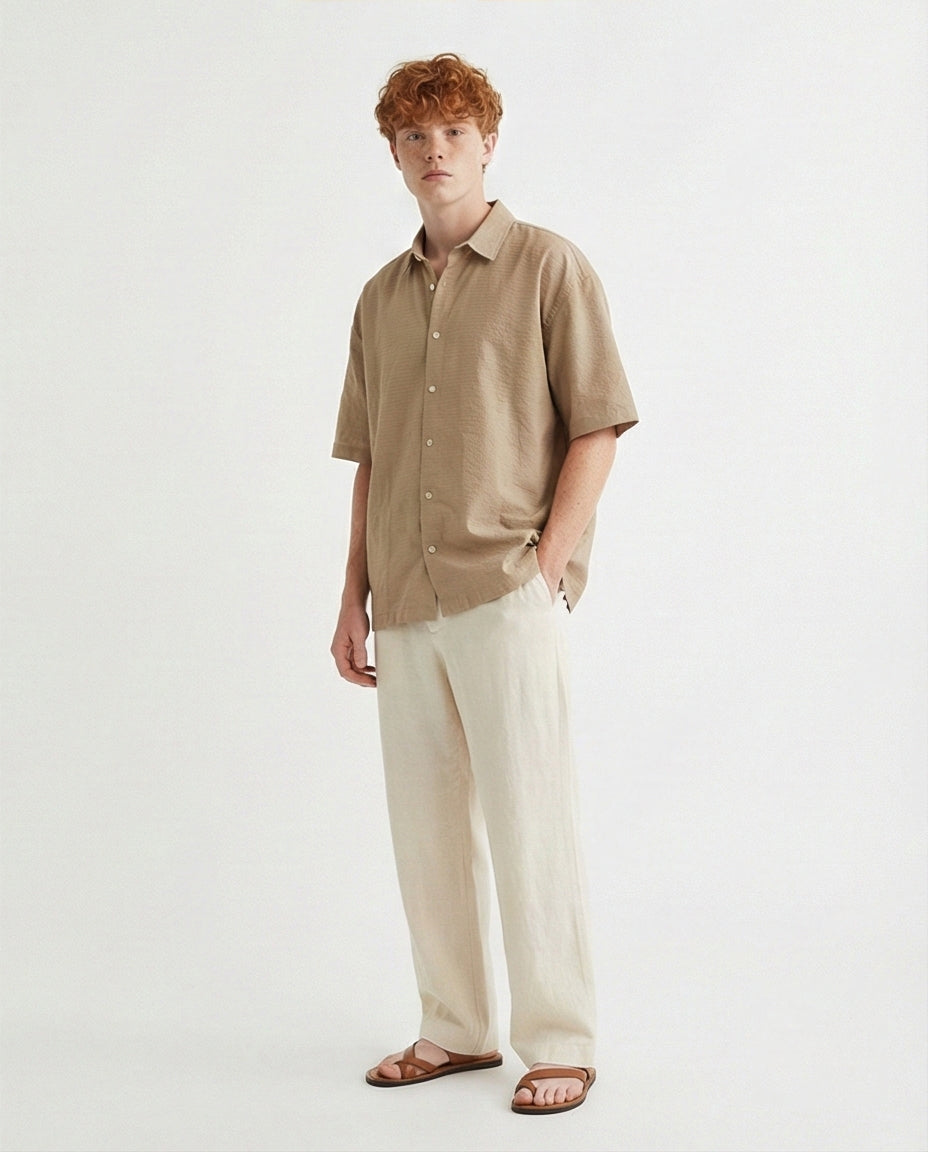 R206337 - Short-Sleeve Button-Up Shirt - Olive Green
