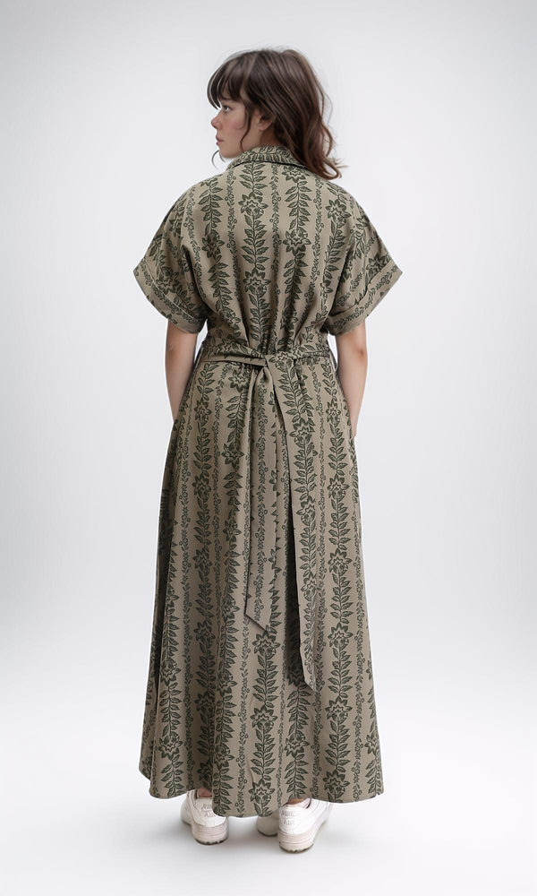 R206339 - Short Sleeves Dress with Classic Collar - Olive