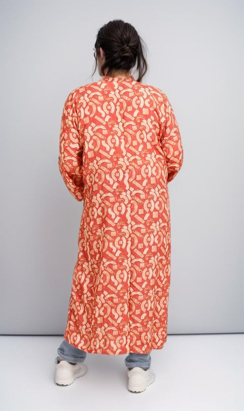 R206341 - Printed Rayon Kimono - Red & Beige