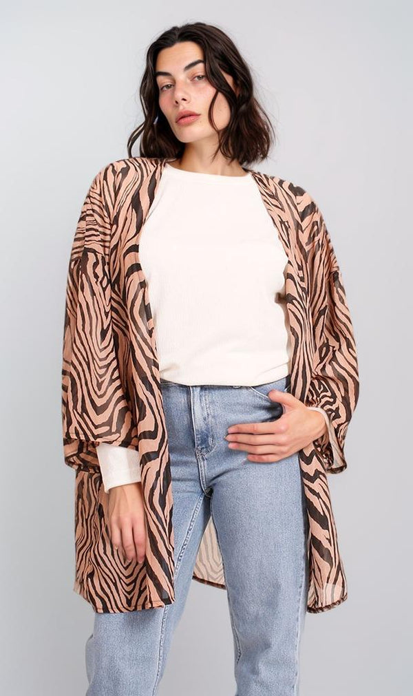 R206343 - Printed Kimono - Brown Zebra Pattern