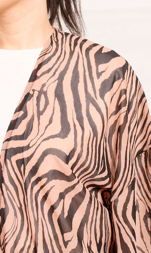 R206343 - Printed Kimono - Brown Zebra Pattern