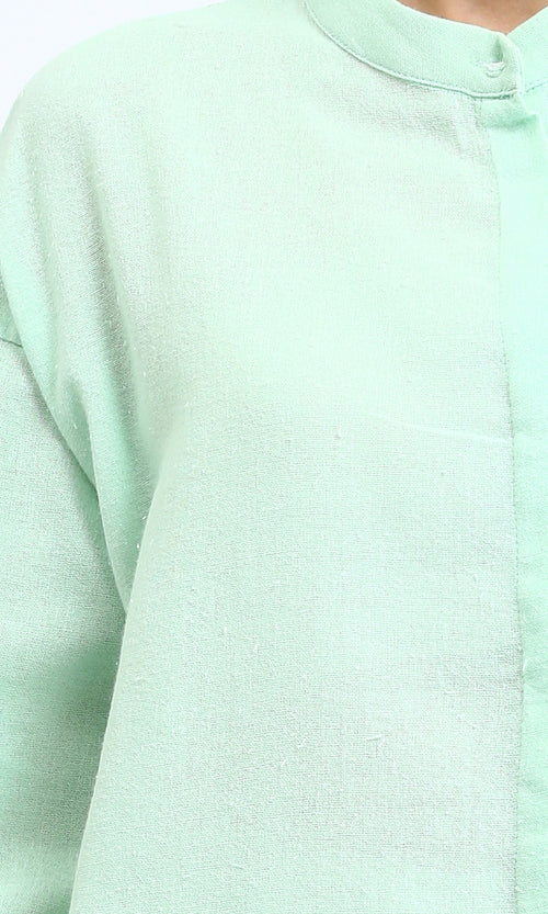 R206348 - Long Cotton Shirt with Hidden Buttons - Pastel Green