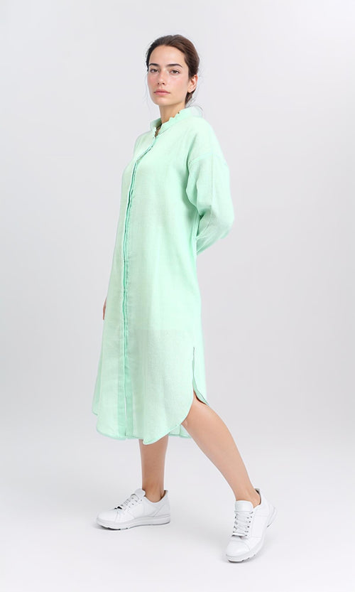 R206348 - Long Cotton Shirt with Hidden Buttons - Pastel Green