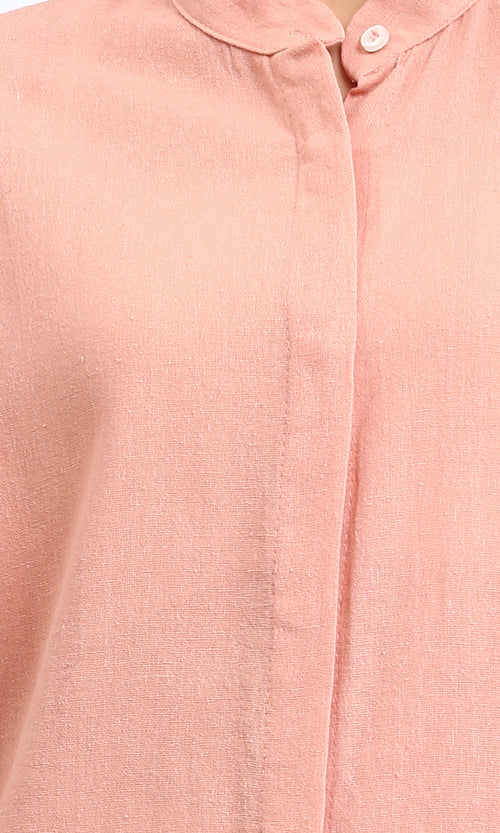 R206350 - Long Cotton Shirt with Hidden Buttons - Dark Simon