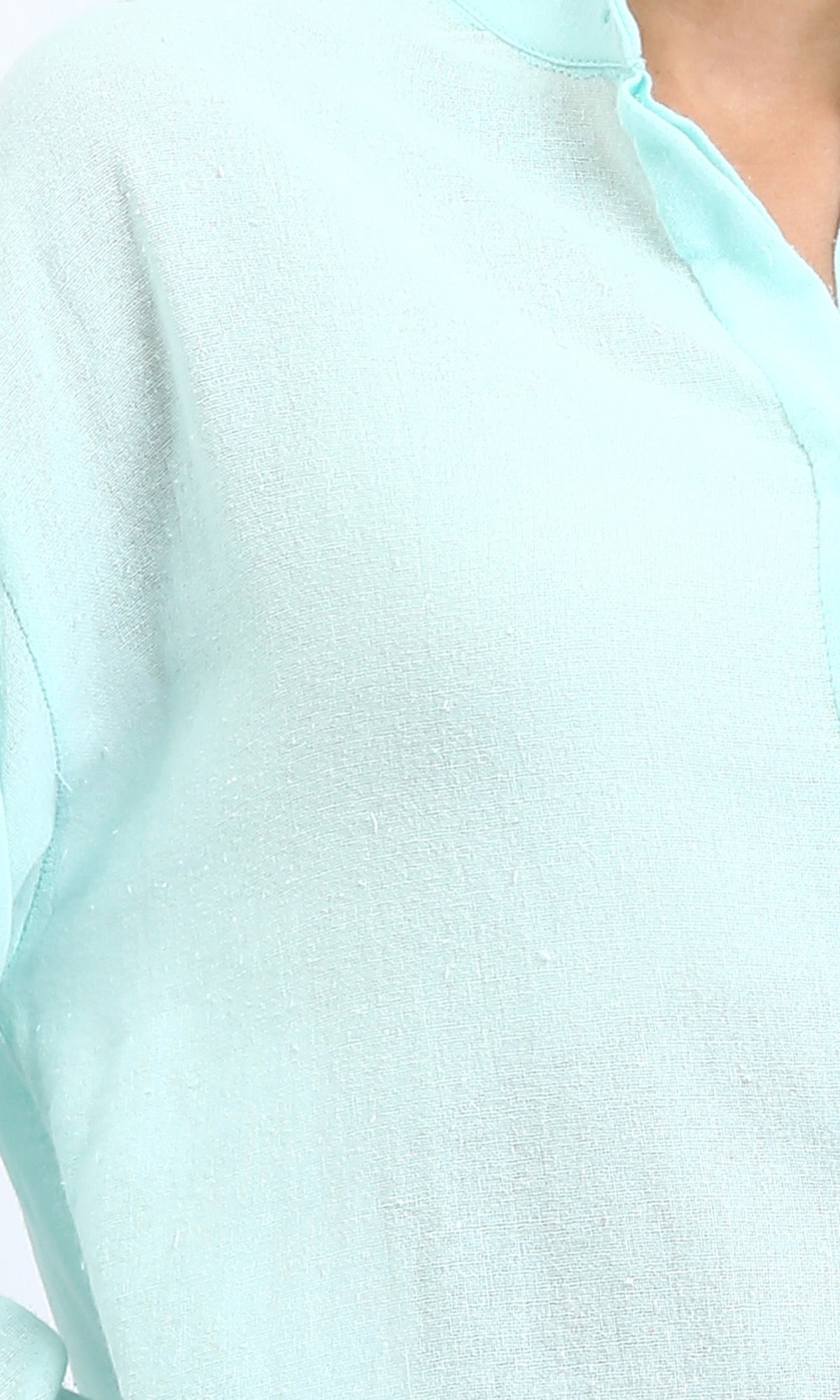 R206351 - Long Cotton Shirt with Hidden Buttons - Aqua