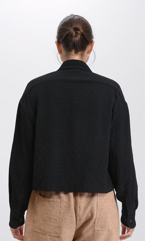 R206354 - Textured Long Sleeves Summer Shirt - Black