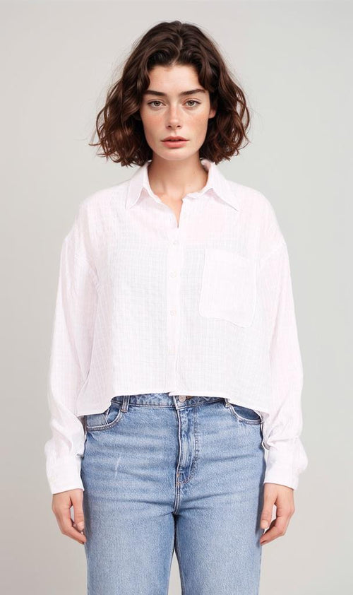 R206355-R206355 - Cropped Button-Up Shirt - White