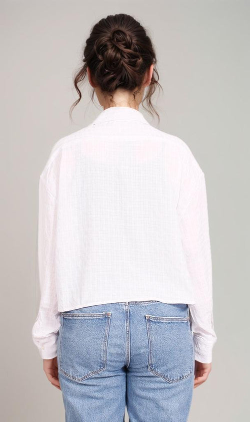 R206355-R206355 - Cropped Button-Up Shirt - White