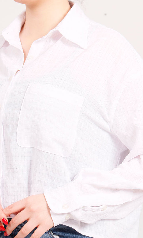 R206355-R206355 - Cropped Button-Up Shirt - White