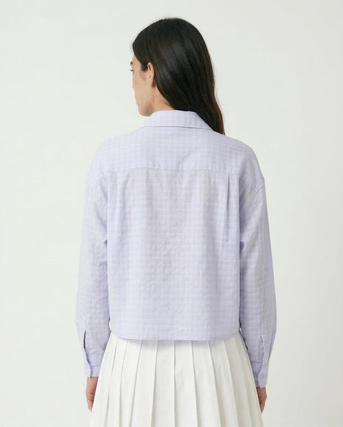 RAVIN Women’s Cropped Seersucker Grid Button-Down Shirt – Lavender - R206356