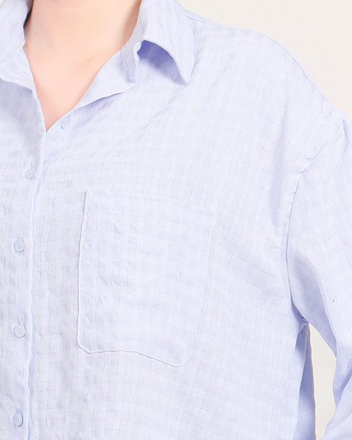 RAVIN Women’s Cropped Seersucker Grid Button-Down Shirt – Lavender - R206356