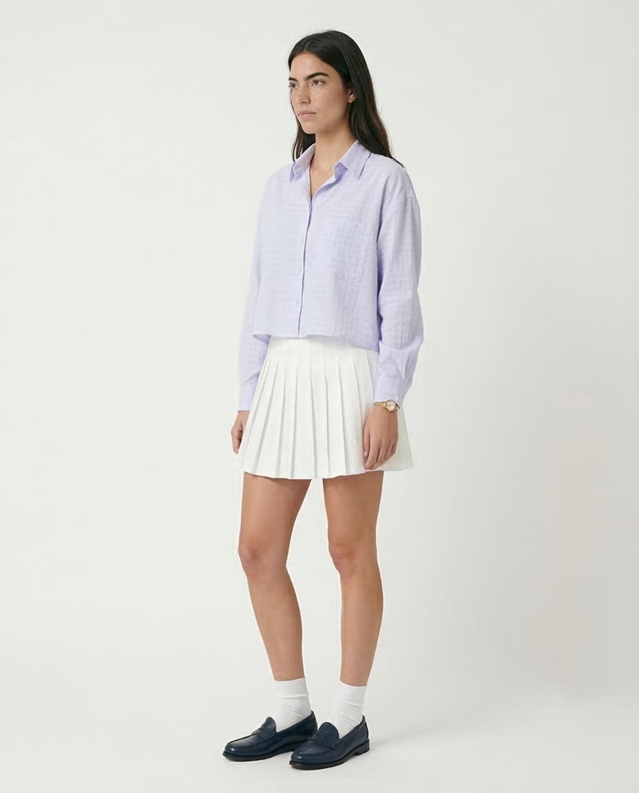 RAVIN Women’s Cropped Seersucker Grid Button-Down Shirt – Lavender - R206356