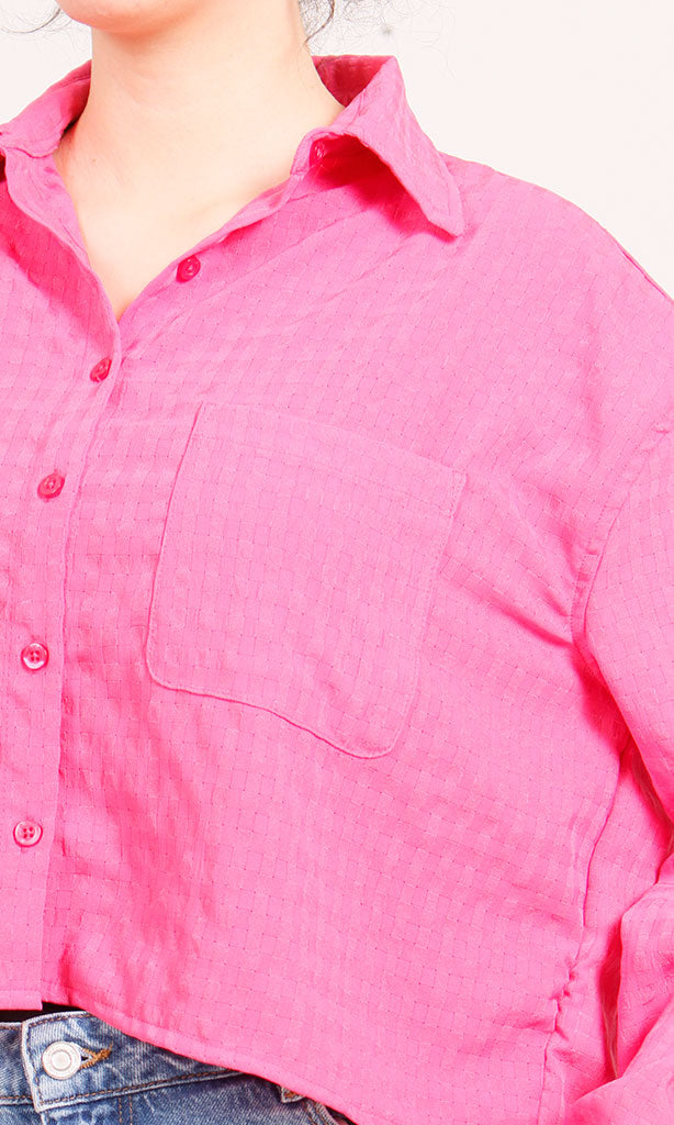 Vibrant Pink Textured Boxy Long Sleeve Shirt