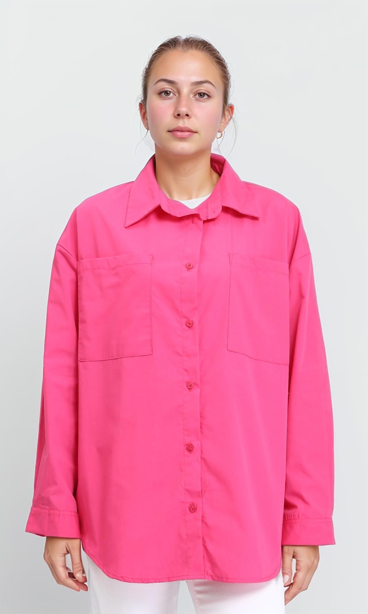 Solid Casual Long Sleeves Shirt - Fuchsia