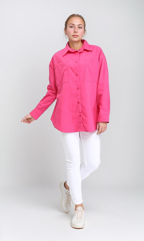 R206360 - Solid Casual Long Sleeves Shirt - Fuchsia