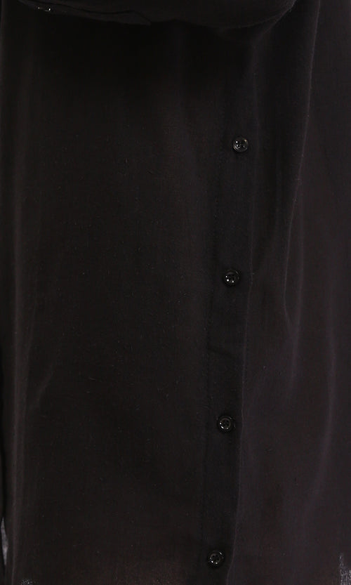 R206363 - Long Sleeves Solid Relaxed Long Shirt - Black