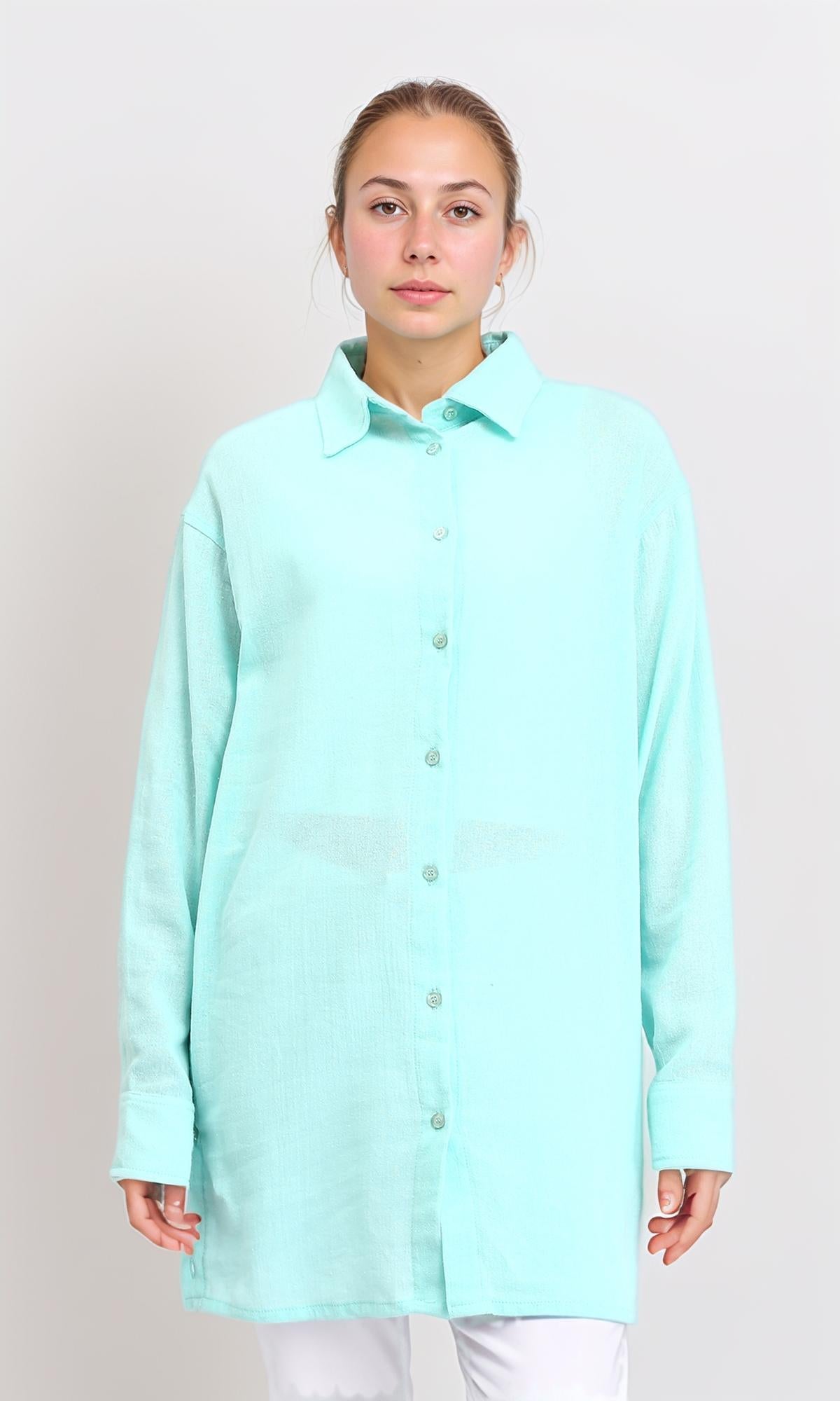 Casual Long Sleeves Regular Fit Shirt - Cyan