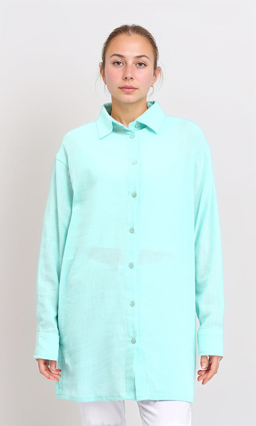 R206365 - Casual Long Sleeves Regular Fit Shirt - Cyan