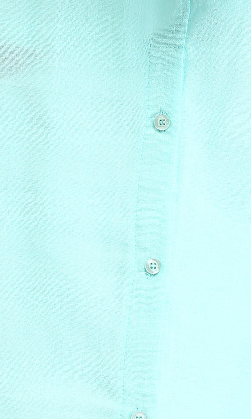 R206365 - Casual Long Sleeves Regular Fit Shirt - Cyan