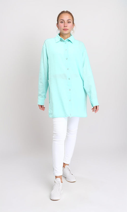 R206365 - Casual Long Sleeves Regular Fit Shirt - Cyan