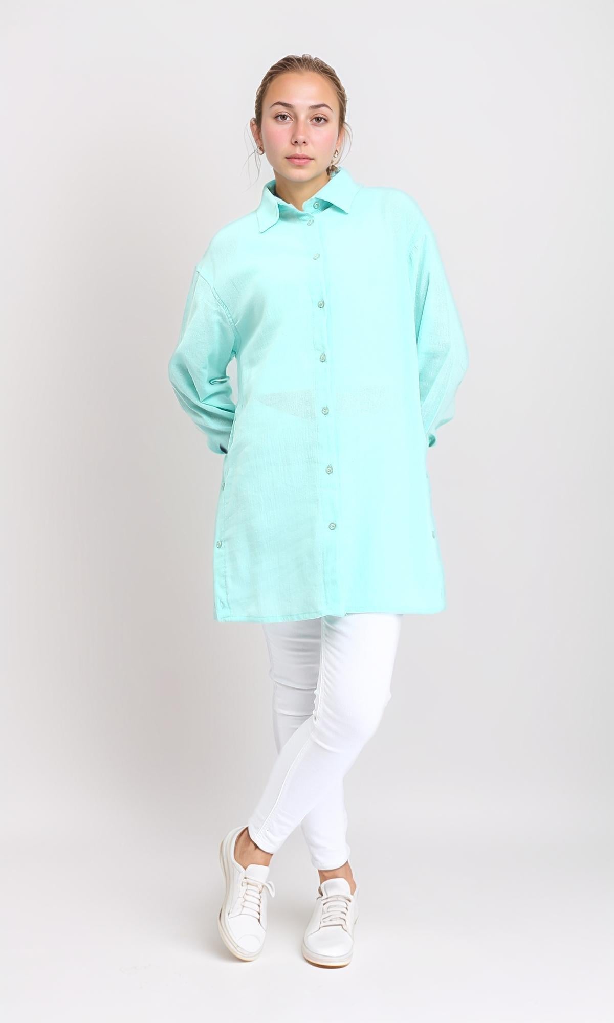R206365 - Casual Long Sleeves Regular Fit Shirt - Cyan