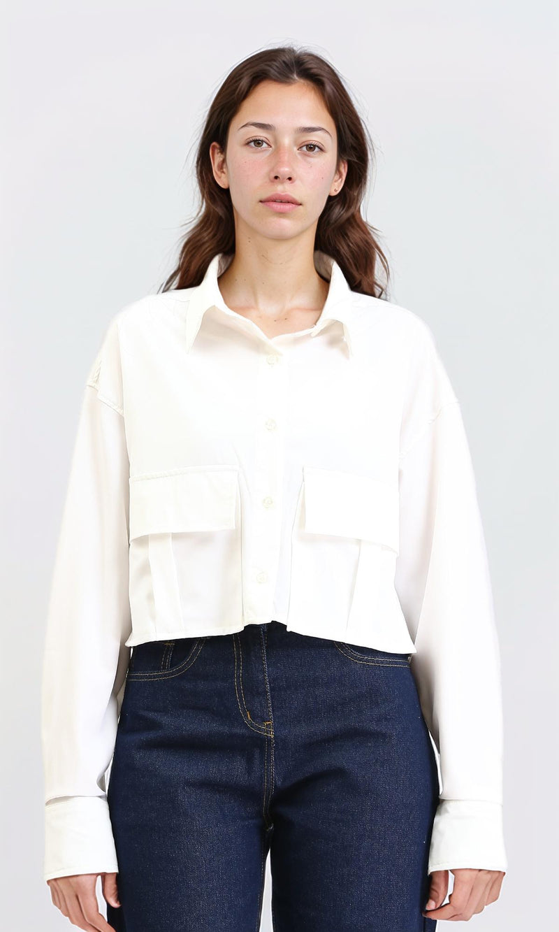 R206375 - Long Sleeves Shirt with Front Pockets - Off-White