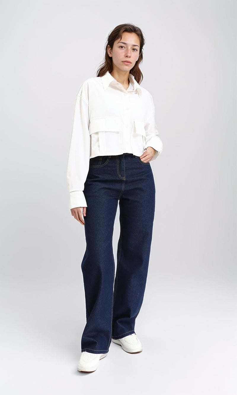 R206375 - Long Sleeves Shirt with Front Pockets - Off-White