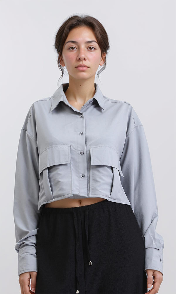 R206376 - Solid Long Sleeves Short Shirt - Medium Grey