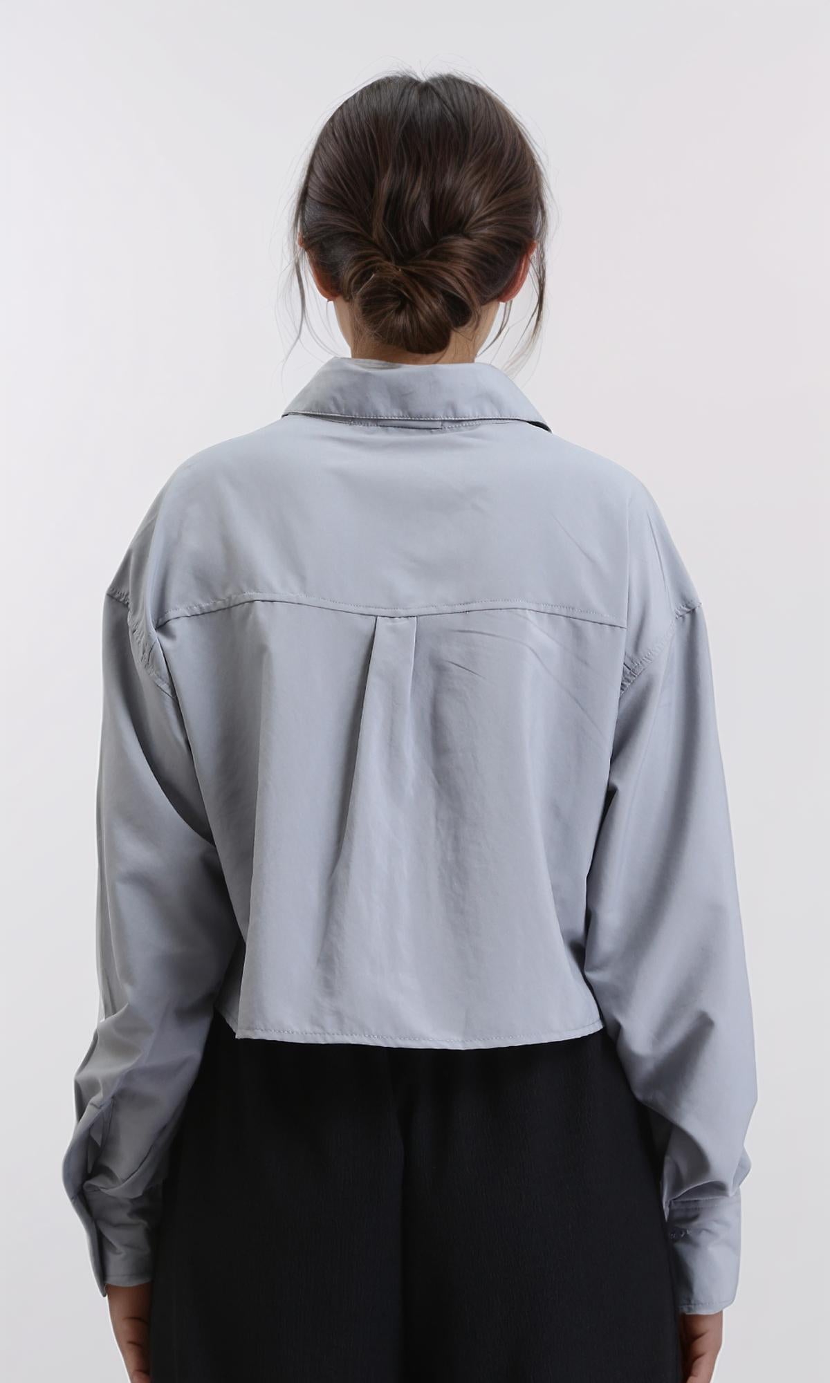 R206376 - Solid Long Sleeves Short Shirt - Medium Grey