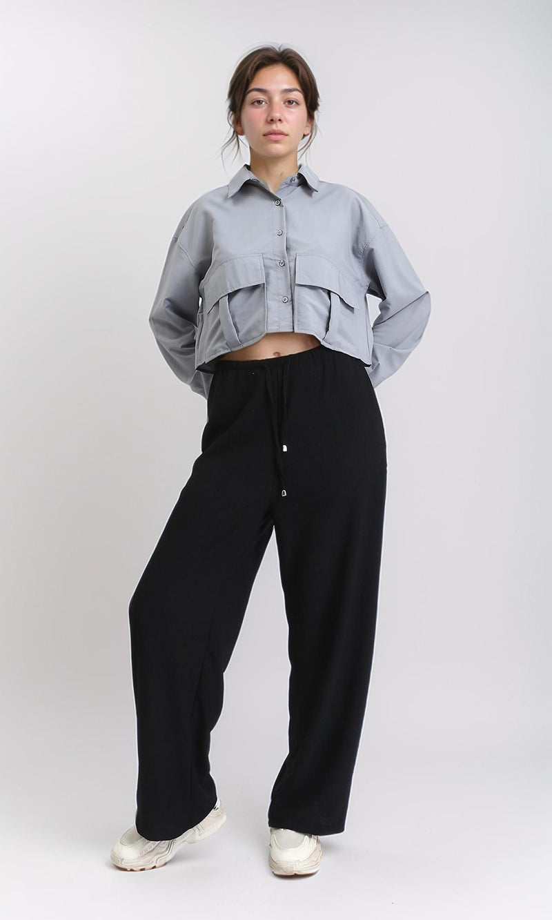 R206376 - Solid Long Sleeves Short Shirt - Medium Grey