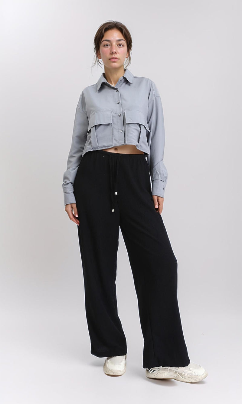 R206376 - Solid Long Sleeves Short Shirt - Medium Grey