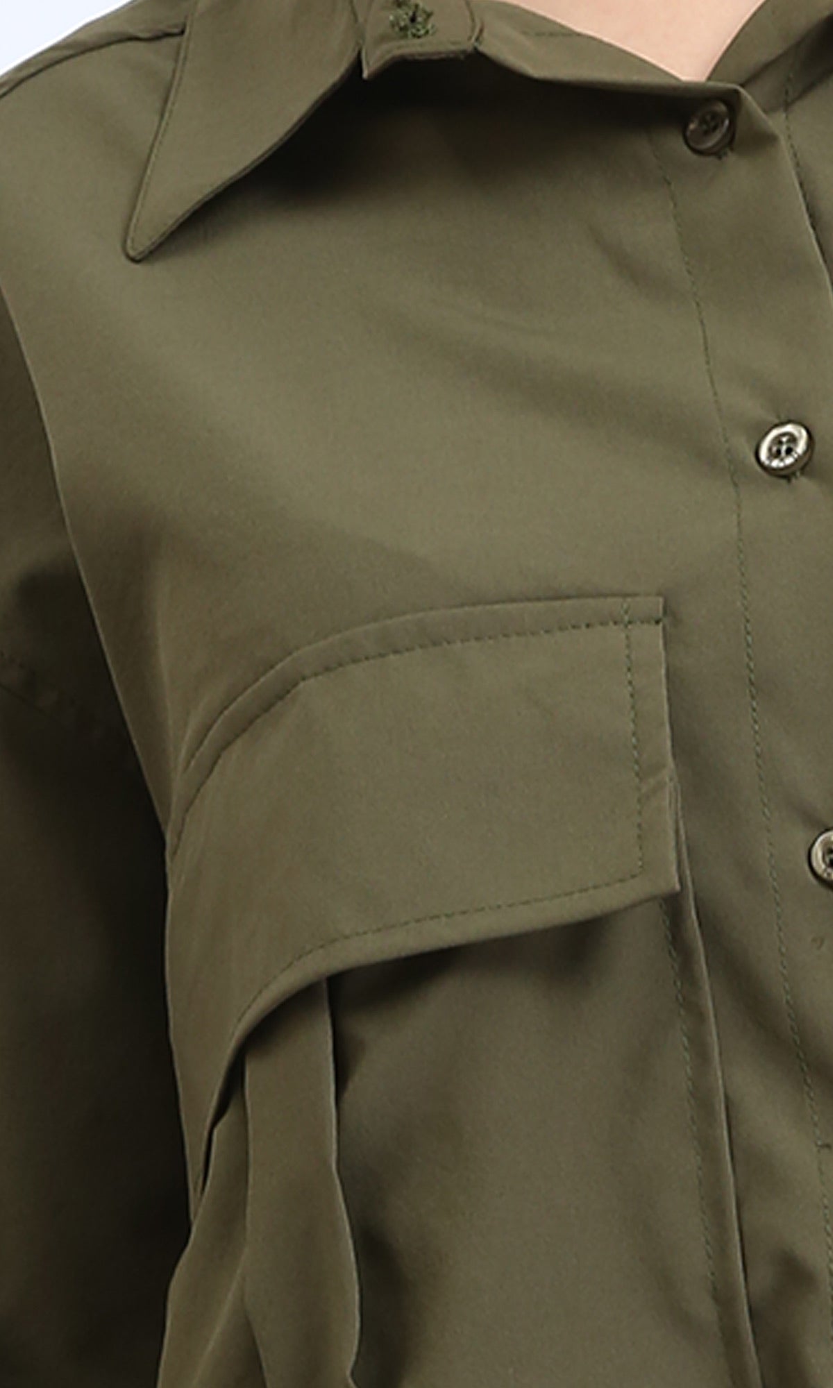 R206377 - Solid Long Sleeves Short Shirt - Dark Army Green