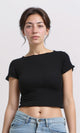 R206378 - Boat Neck Comfy Elastic Top - Black