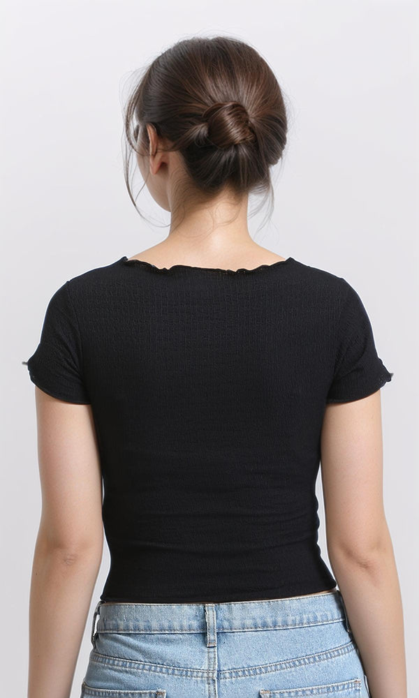 R206378 - Boat Neck Comfy Elastic Top - Black