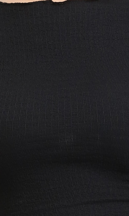 R206378 - Boat Neck Comfy Elastic Top - Black