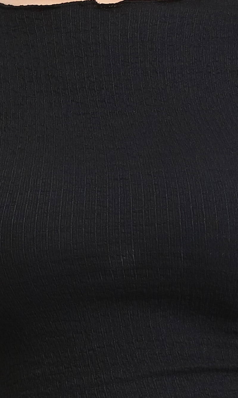 R206378 - Boat Neck Comfy Elastic Top - Black