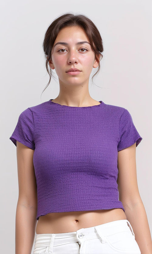 R206379 - Boat Neck Comfy Elastic Top - Purple