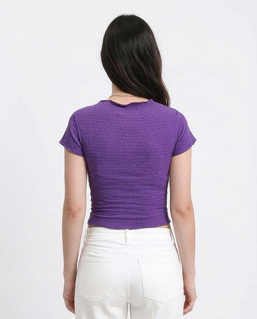 Ravin Women's Popcorn Textured Lettuce-Edge Cropped Tee – Purple - R206379