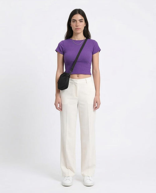 Ravin Women's Popcorn Textured Lettuce-Edge Cropped Tee – Purple - R206379