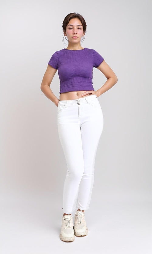 R206379 - Boat Neck Comfy Elastic Top - Purple