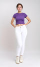R206379 - Boat Neck Comfy Elastic Top - Purple