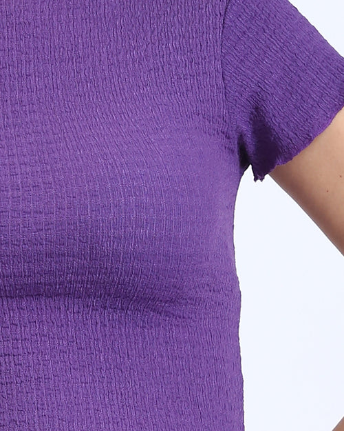 Ravin Women's Popcorn Textured Lettuce-Edge Cropped Tee – Purple - R206379