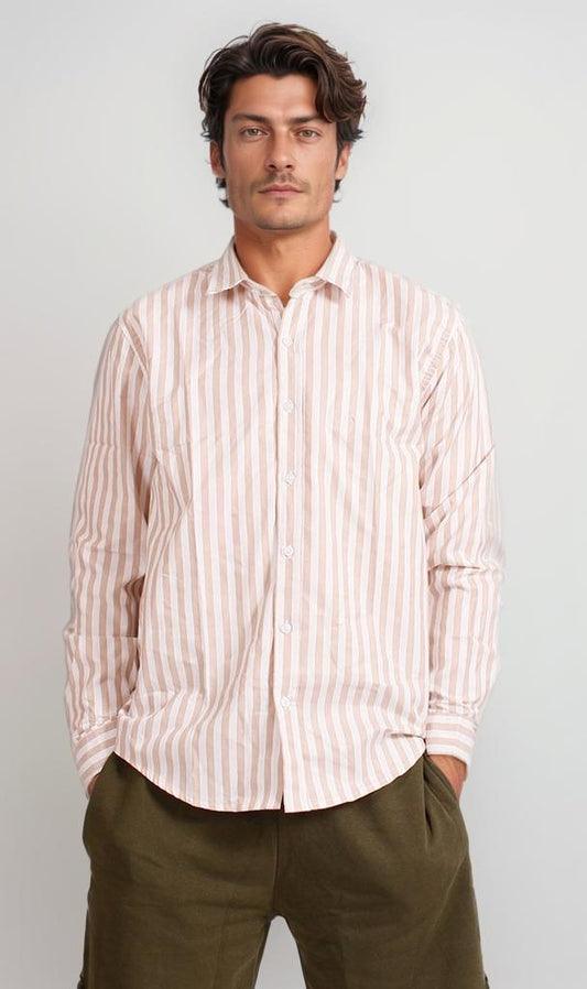 R206384 - Striped Button-Up Shirt - Light Pink