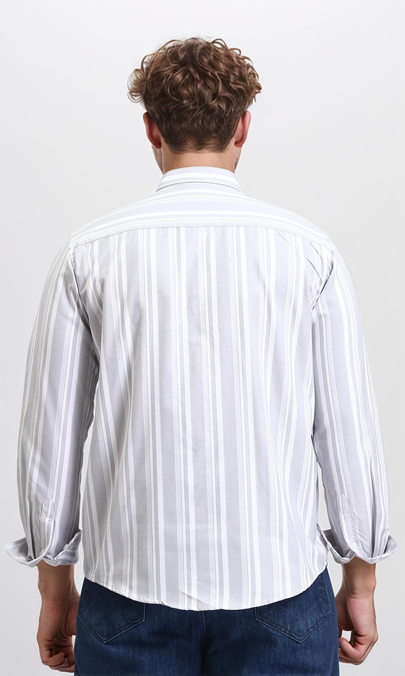 R206390 - Unbalanced Stripes Long Sleeves Shirt - Grey & White
