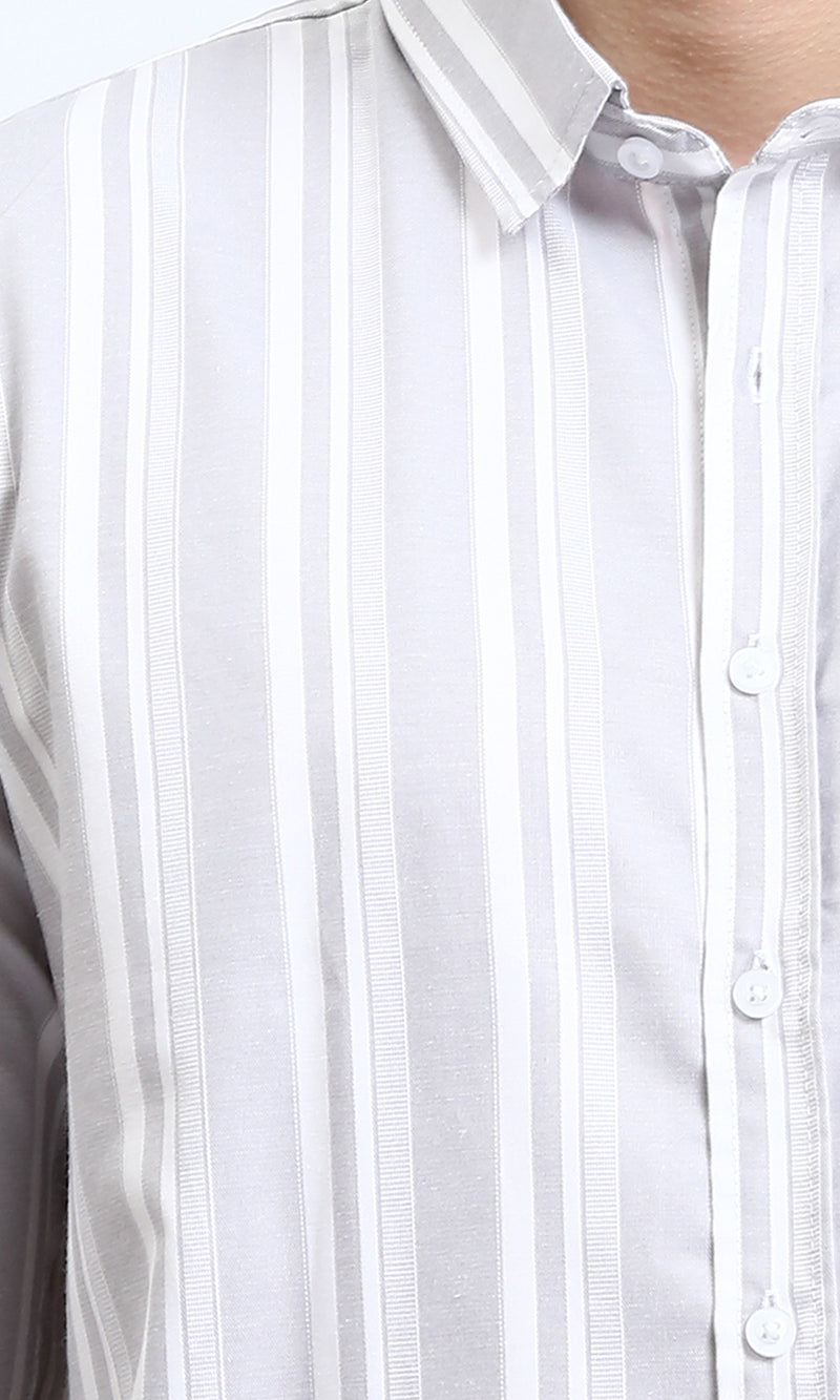 R206390 - Unbalanced Stripes Long Sleeves Shirt - Grey & White