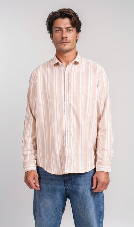 R206392 - Striped Button-Up Shirt - Light Pink & White