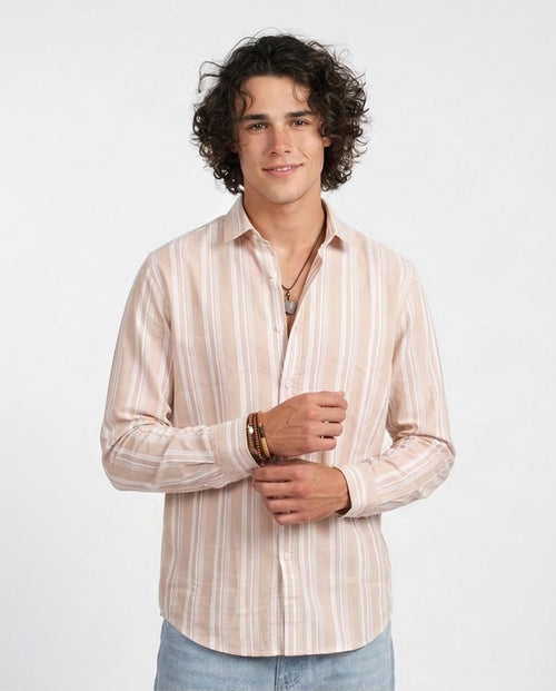 Man wearing a striped shirt on a white background